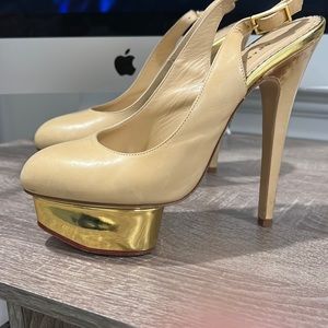 CHARLOTTE OLYMPIA NUDE GOLD PLATFORM HEEL
